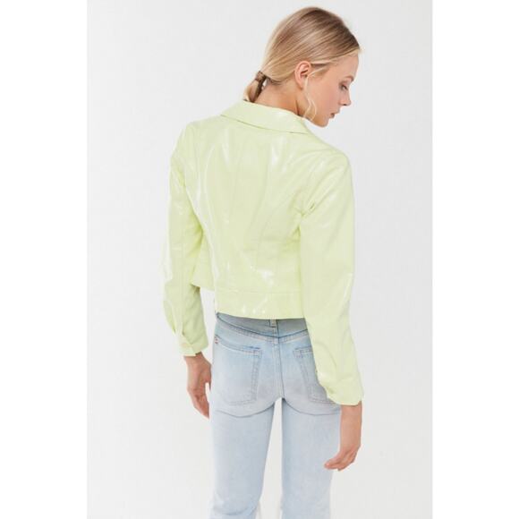 Urban Outfitters Xander Vinyl Cropped Jacket in Lime - Picture 2 of 10